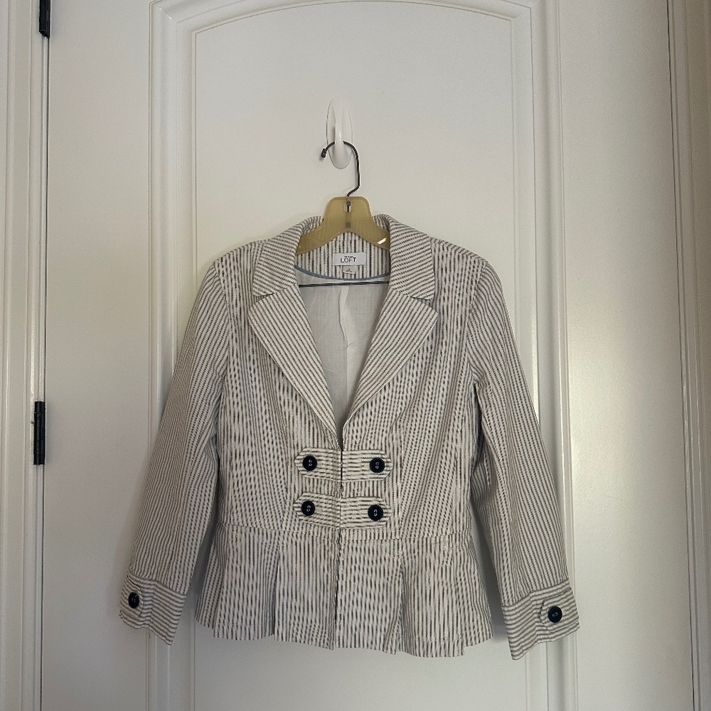Ann Taylor LOFT Navy and White Striped Peplum Blazer - Size 8